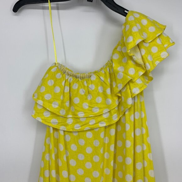 Lisa Marie Fernandez Dress Maxi Yellow Polka Dot One Shoulder Ruffle - Picture 3 of 10